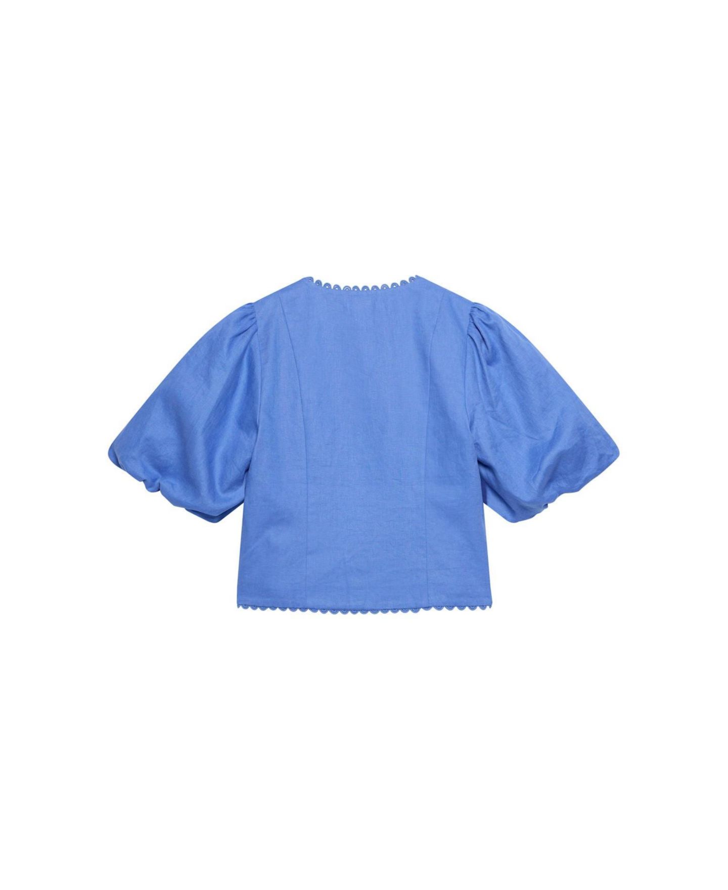 Женская блузка Mint Velvet V-Neck Short Puff-Sleeve Scalloped Edge, цвет: Синий — фото 5