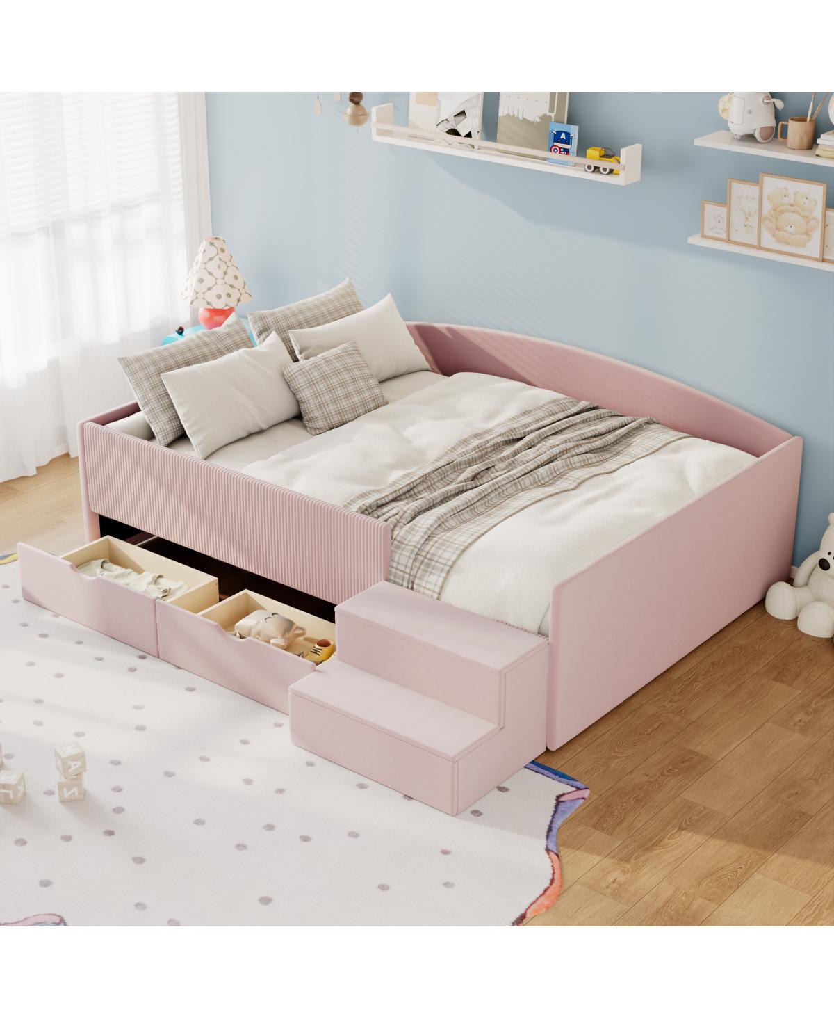 Streamdale Furniture Full Size Upholstered Daybed Frame with 2 Storage Drawers