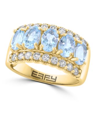 Aquamarine (2-1/4 ct. t.w.) and White Zircon Ring (1 ct. t.w.) in 14K Gold over Sterling Silver