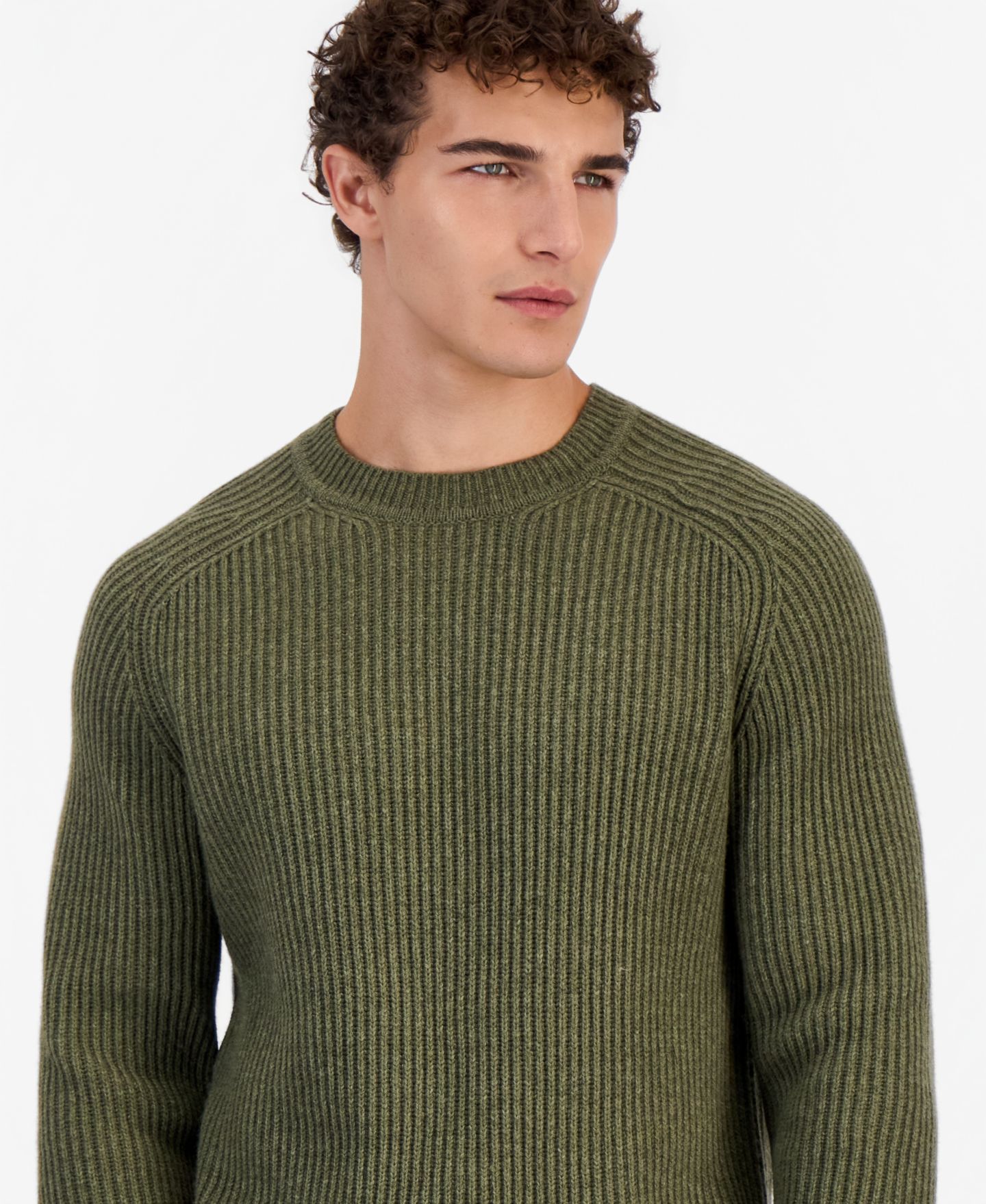 Мужской свитер Hugo Boss San Caleb Ribbed Crewneck Regular-Fit Wool-Blend, цвет: Зелёный — фото 3