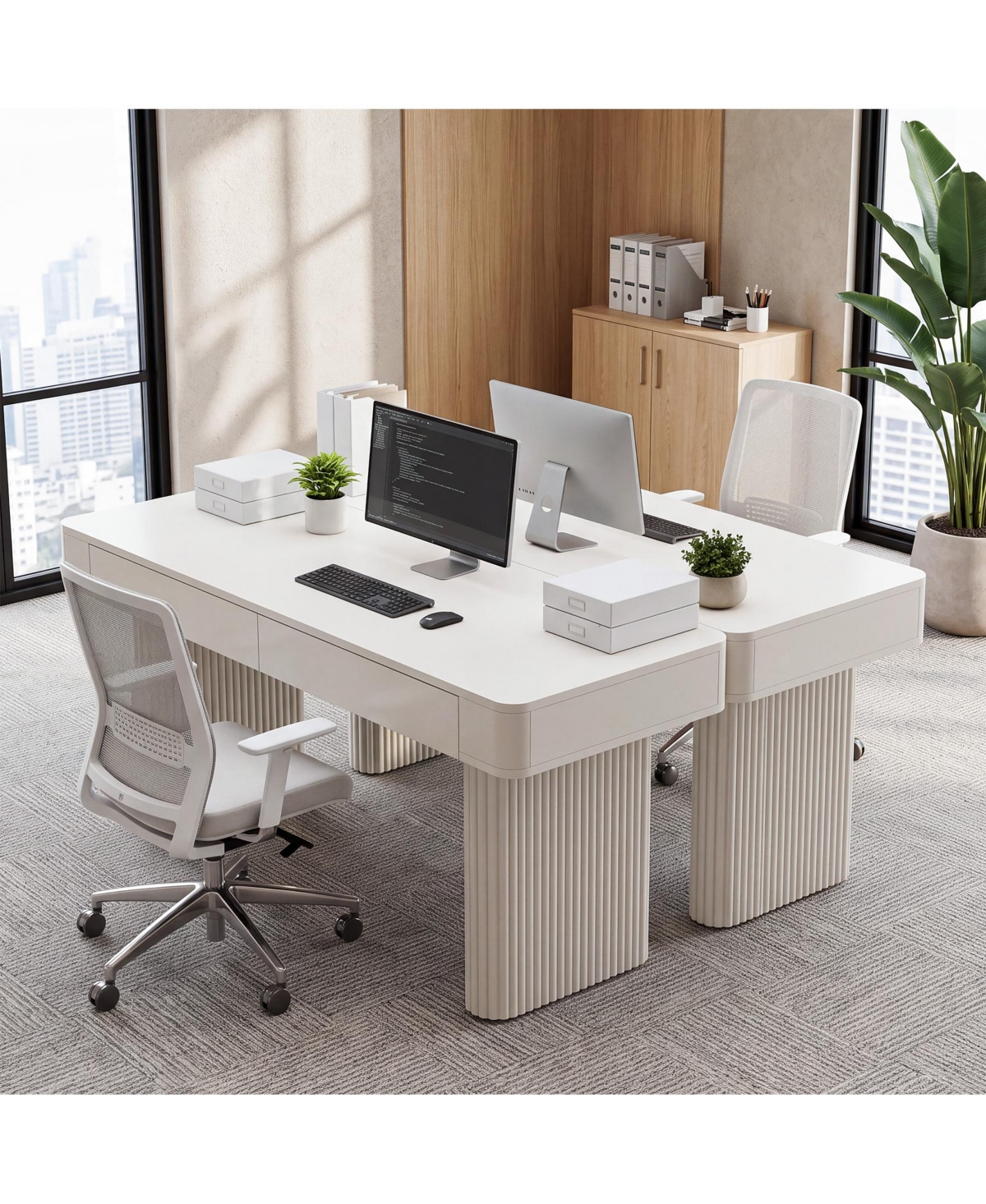 Tribesigns Rectangle Wooden Computer Desk with 2 Drawers, Modern Desk
