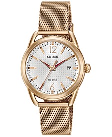 Drive from Citizen Eco-Drive Women's Rose Gold-Tone Stainless Steel Mesh Bracelet Watch 34mm FE6083-72A