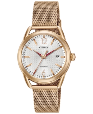 image of Citizen Drive from Citizen Eco-Drive Women-s Rose Gold-Tone Stainless Steel Mesh Bracelet Watch 34mm FE6083-72A