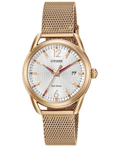 Citizen Drive from Citizen Eco-Drive Women's Rose Gold-Tone Stainless Steel Mesh Bracelet Watch 34mm FE6083-72A
