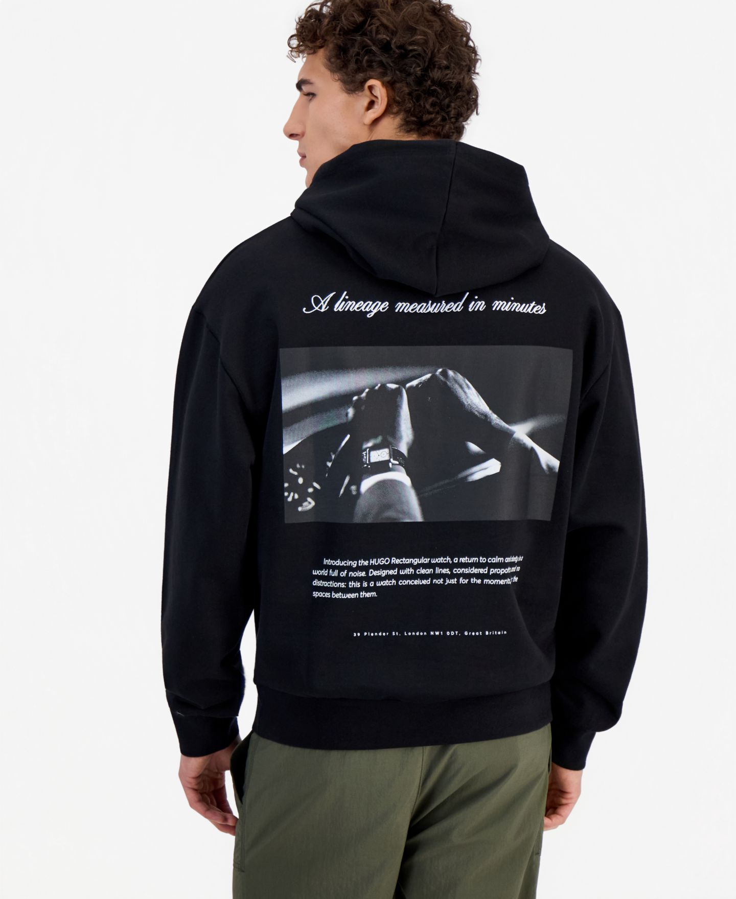 Мужское худи Hugo Boss Graphic Kangaroo-Pocket, цвет: Чёрный — фото 4