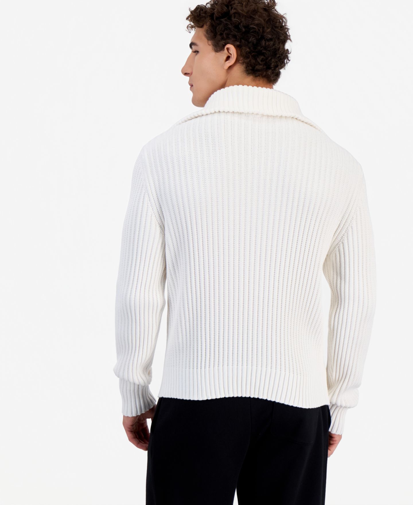 Мужской свитер Hugo Boss Srithon Half-Zip Turtleneck Relaxed-Fit, цвет: Натуральный — фото 4