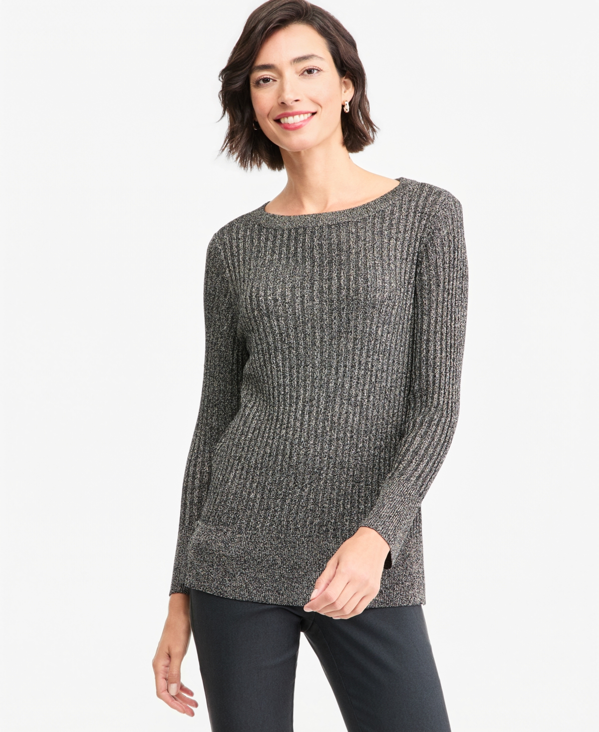 Jm Collection Women's Boat Neck Long-Sleeve Lurex Sweater, Macy's Exclusive - Deep Black