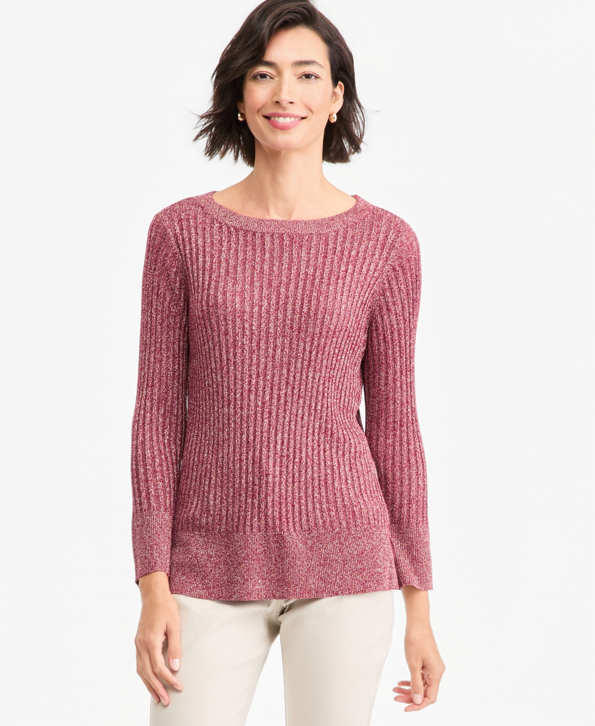 Jm Collection Women's Boat Neck Long-Sleeve Lurex Sweater, Macy's Exclusive - Cherry Pie