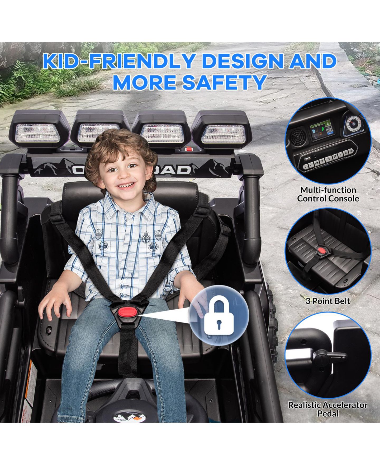 Детская игрушка homfan 12V Remote Control Electric Ride-On Truck with Spring Suspension, Ages 3-8, цвет: Чёрный — фото 5