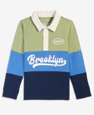 Boys' and Girls' 2T-5T Color Blocked Rugby Long-Sleeve Henley Closure Polo Shirt