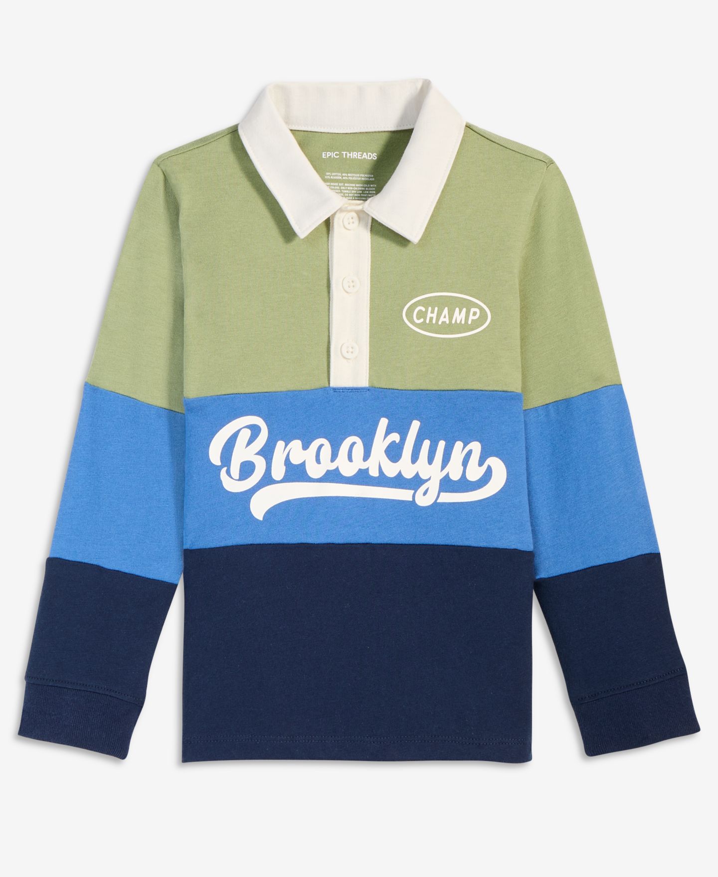 Детское поло Epic Threads Color Blocked Rugby Long-Sleeve Henley Closure Polo, цвет: Тёмно-синий — фото 1
