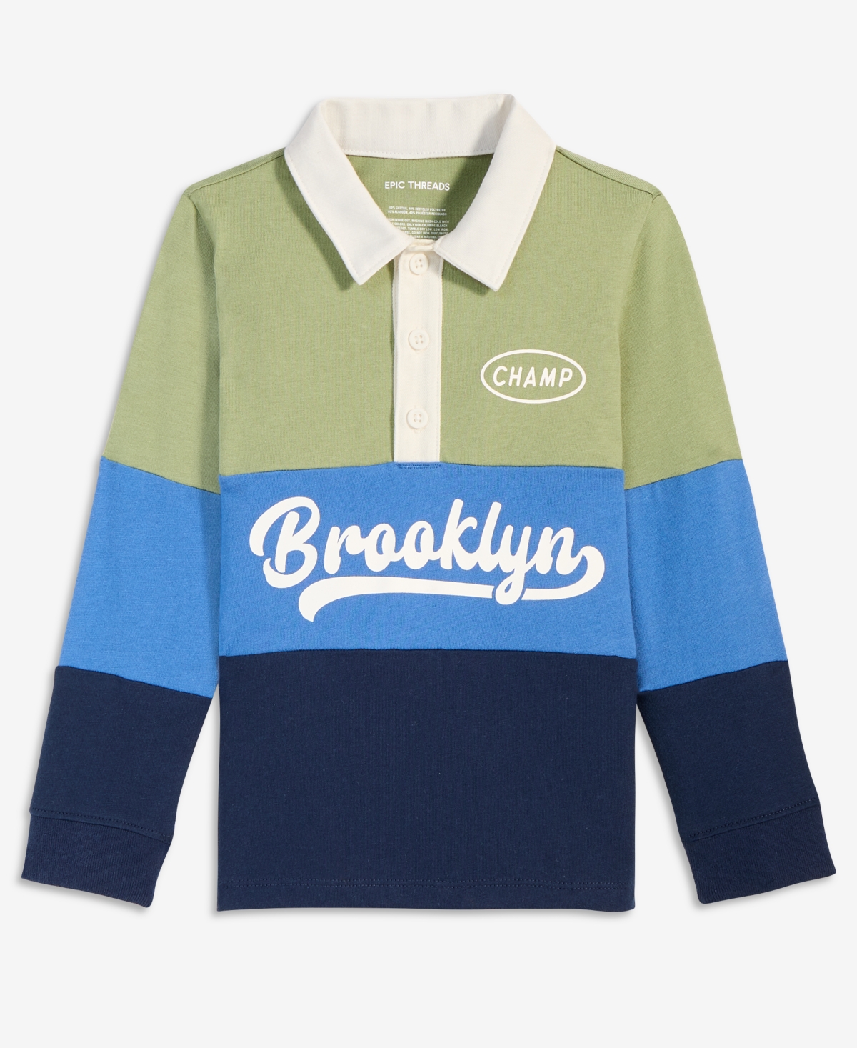 Epic Threads Babies' Boys' And Girls' 2t-5t Color Blocked Rugby Long-sleeve Henley Closure Polo Shirt, Macy's Exclusive In Multi