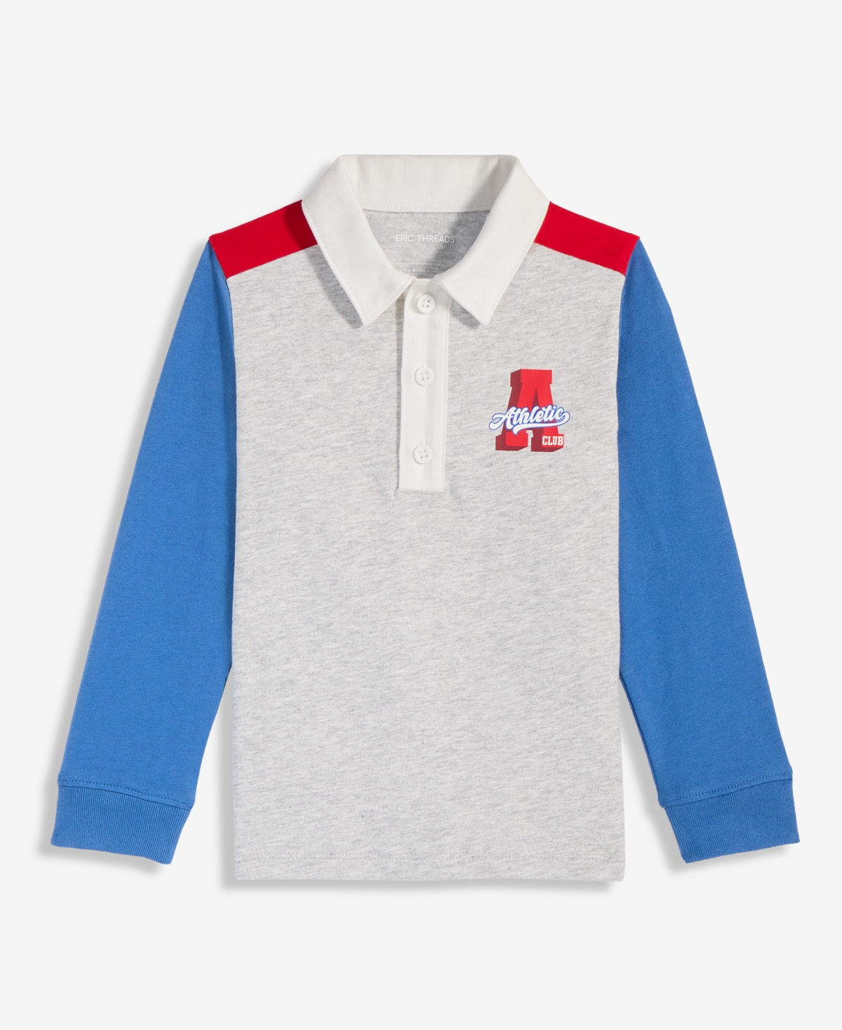 Epic Threads Kids' Boys' And Girls' 2t-5t Hthr Rugby Long-sleeve Henley Graphic Polo Shirt, Macy's Exclusive In Multi