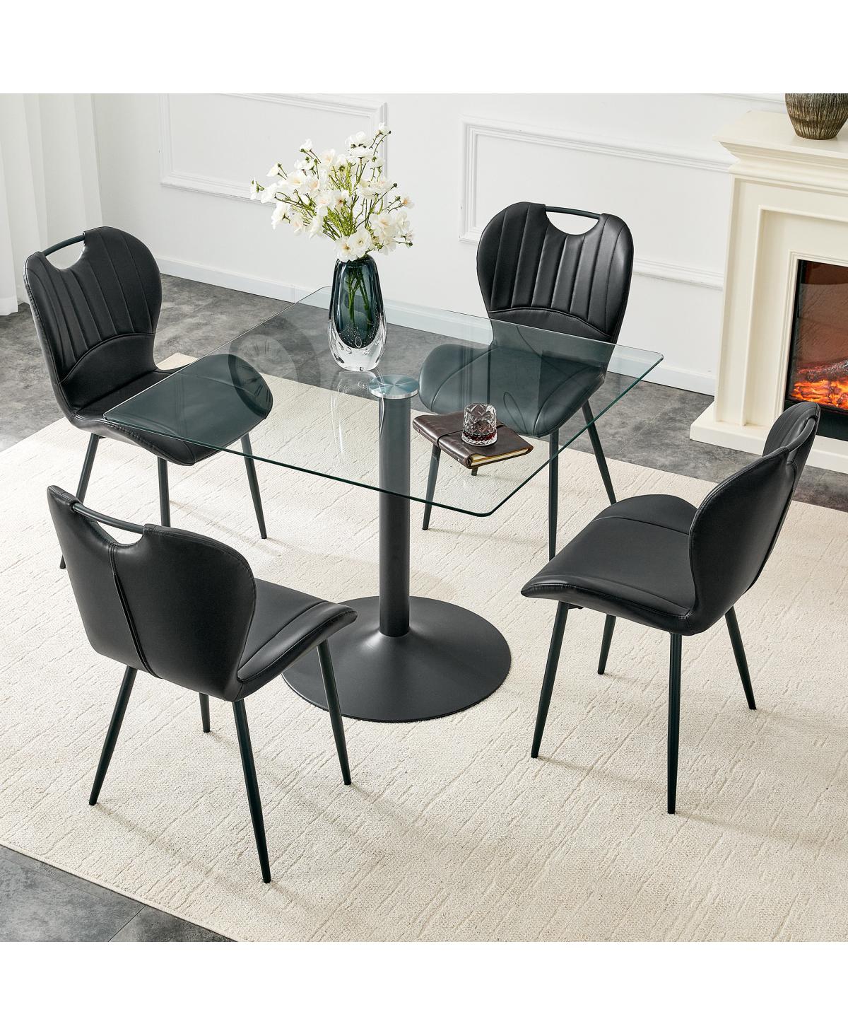 Streamdale Furniture Glass Dining Table and 4 Pu Chairs Set
