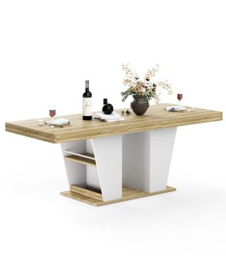 Rustic Extendable Dining Table with Storage Shelves