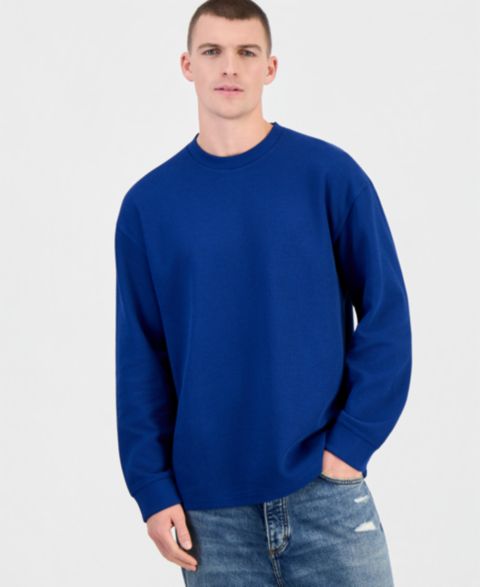 Мужской свитер Hugo Boss Nuwolo Waffle-Knit Crewneck, цвет: Тёмно-синий