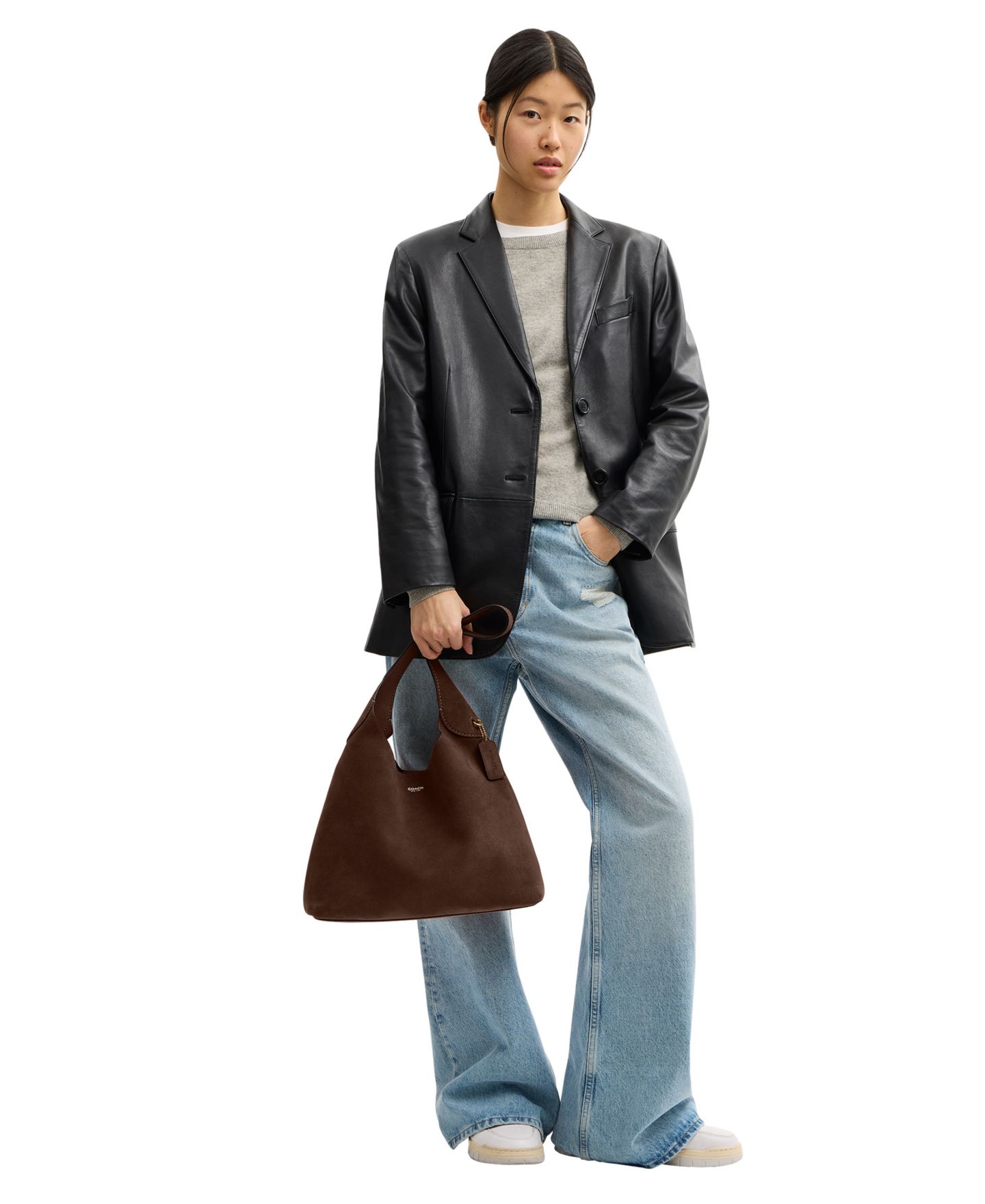 Женская сумка COACH Brooklyn Large Suede Shoulder 34, цвет: Латунный / Шоколадный — фото 8