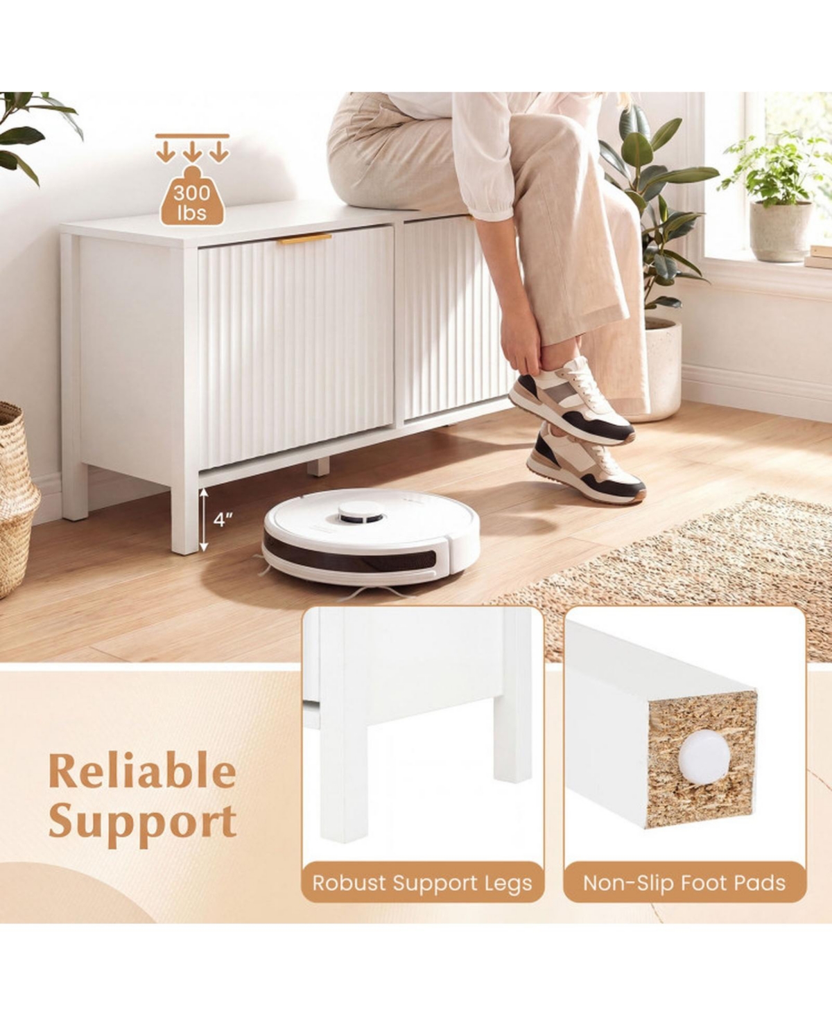 Sugift Fluted Entryway Shoe Bench with 2 Flip Drawers and Golden Handles