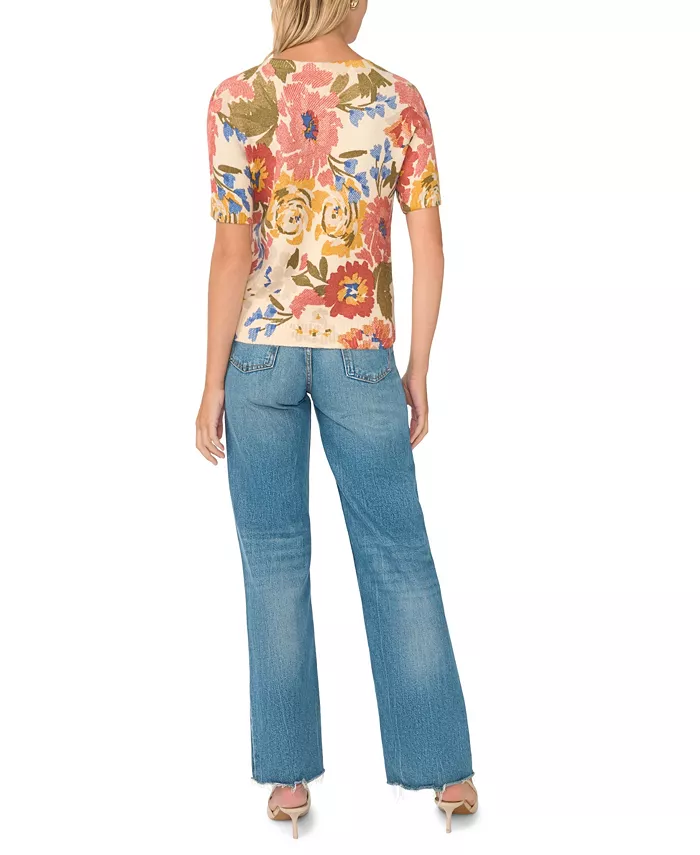 Women's Floral-Print Short-Sleeve Crewneck Pullover - thumbnail 5