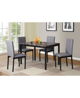 5-Piece Metal Dining Set, Laminated Faux Marble Top Table and 4 Faux Leather Chairs