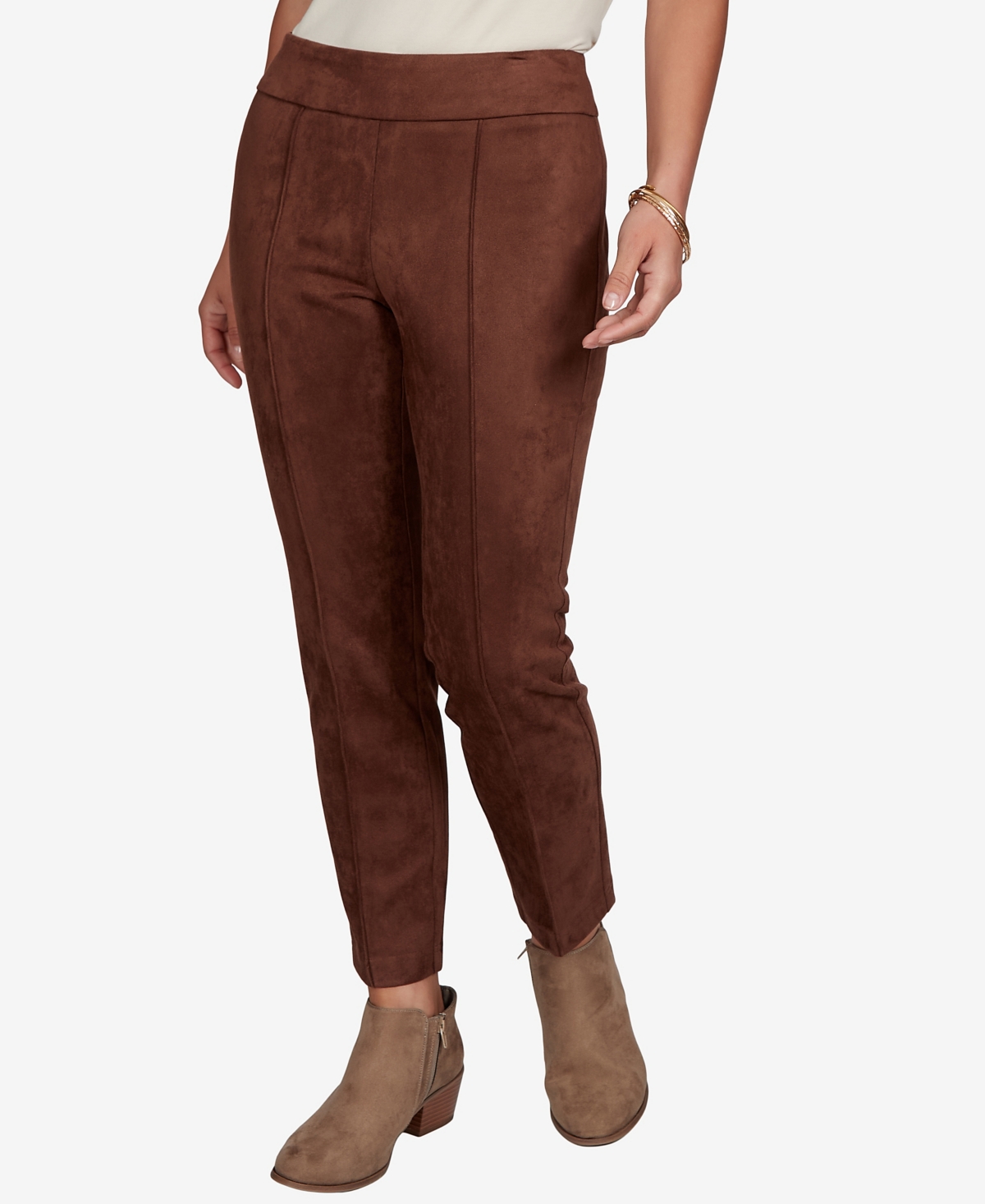 Ruby Rd. Petite Pull-on Suede Stretch Pants In Brown