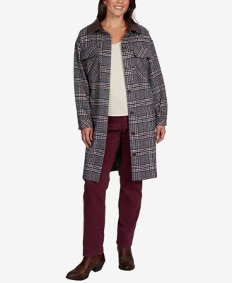 Petite Brushed Plaid Mid-Length Shirt Jacket