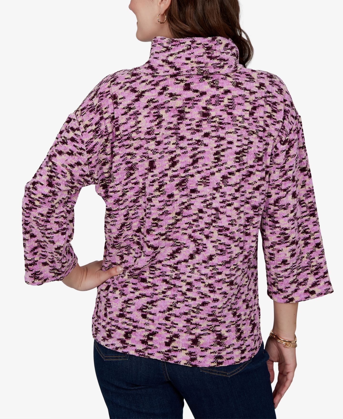 Женский топ Ruby Rd. Petite Spacedye Cowl Neck 3/4-Sleeve, цвет: Инжирный разноцветный — фото 5