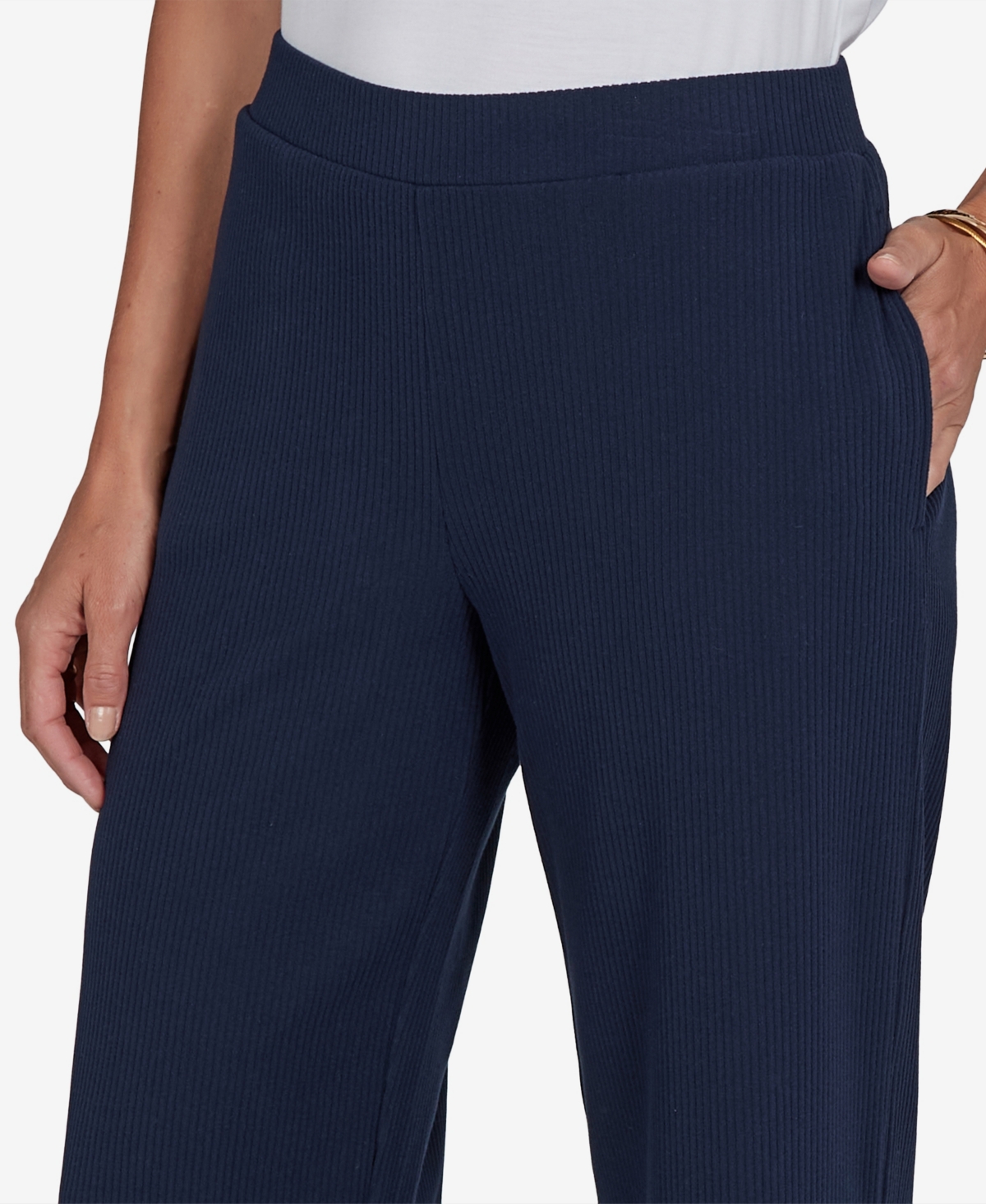 Ruby Rd. Petite Wide-leg Pull-on Ribbed Pants In Blue