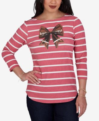Petite 3/4-Sleeve Boat-Neck Curved-Hem T-Shirt