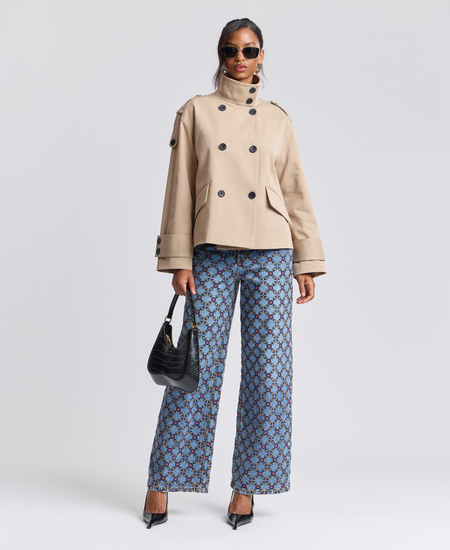 Женское пальто Avec Les Filles Double-Breasted Short Trench, цвет: Светлый палевый — фото 5