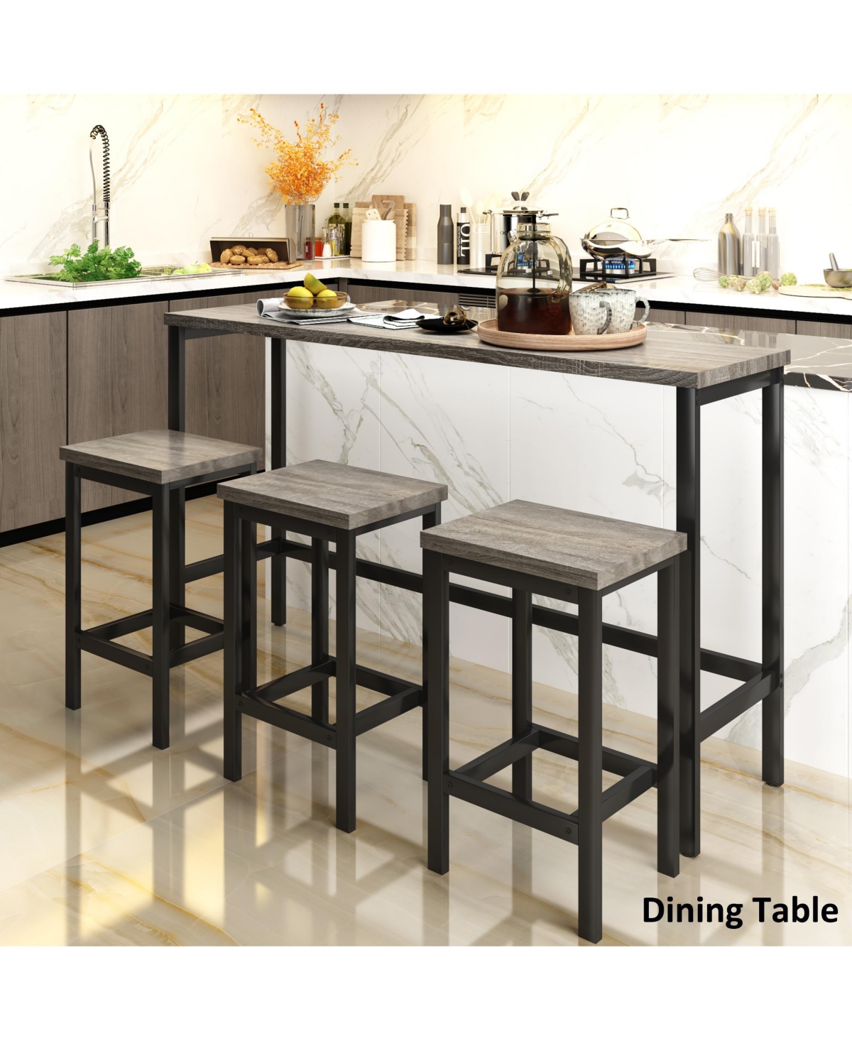 Flynama 4-Piece Counter Height Set, 60.2" Table and 3 Stools