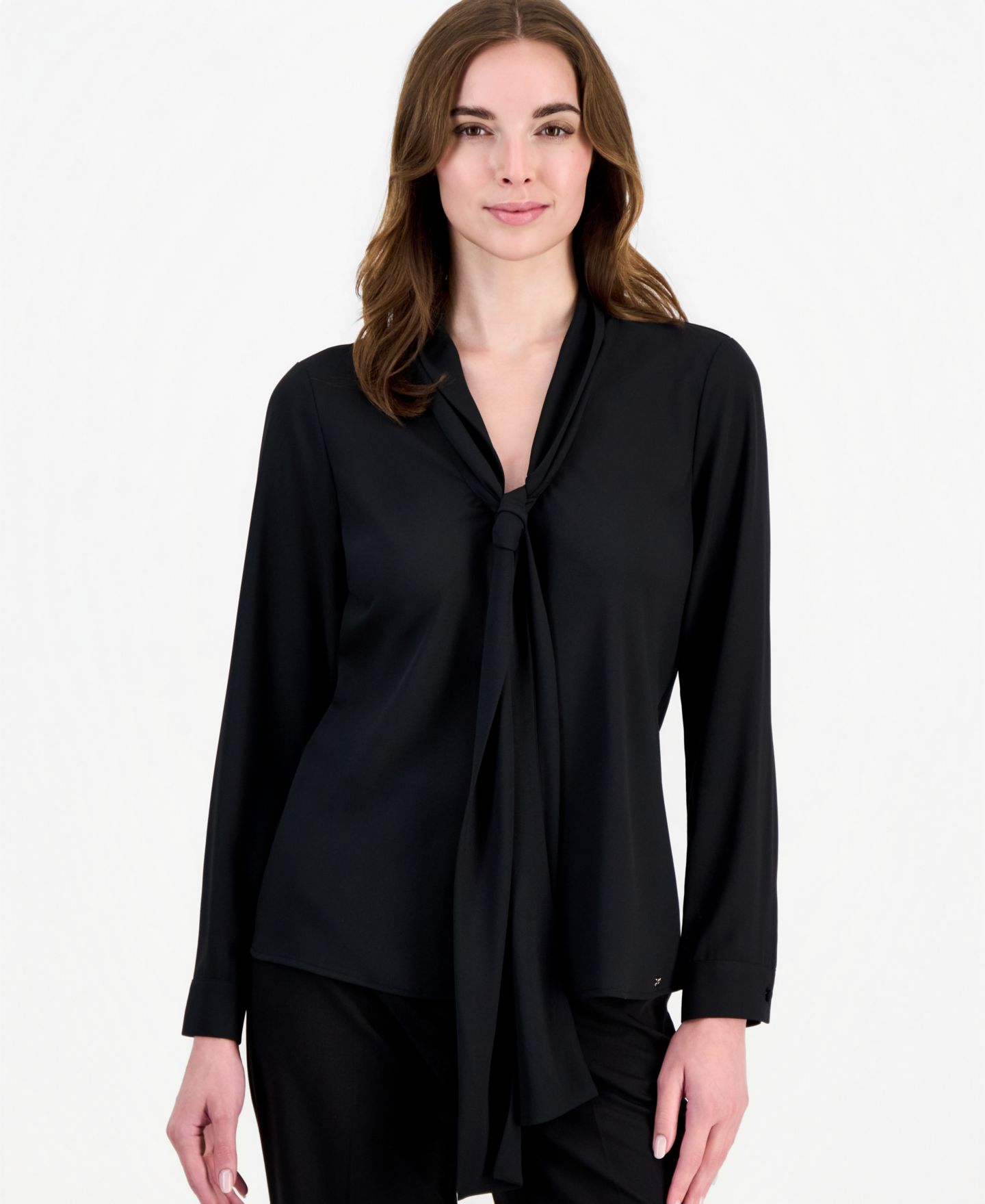 Женская блузка Tahari ASL Sailor Tie-Neck Long-Sleeve Blouse, цвет: Чёрный — фото 1