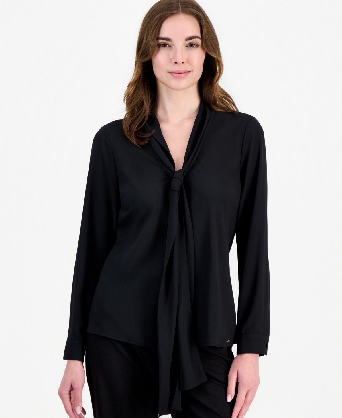 Tahari Asl Women's Sailor Tie-Neck Long-Sleeve Blouse
