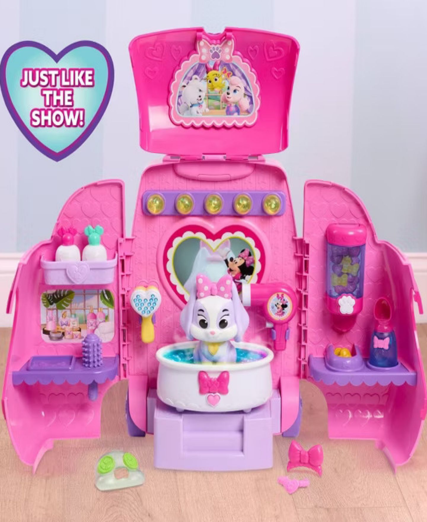 Детский игровой набор Minnie Mouse Groom & Go Pet Salon Lights and Sounds 16-Piece Playset, Ages 3+ — фото 2