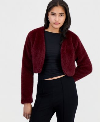 Juniors' Cropped Faux Fur Lined Bolero