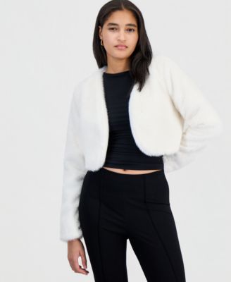Juniors' Cropped Faux Fur Lined Bolero