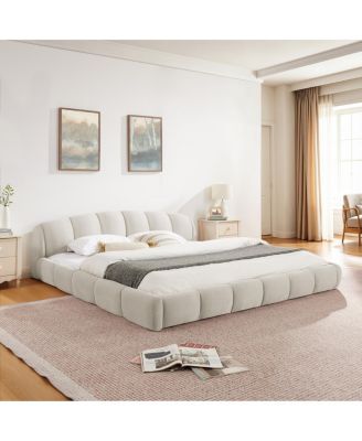 King Size Chenille Upholstered Curved Platform Bed Frame