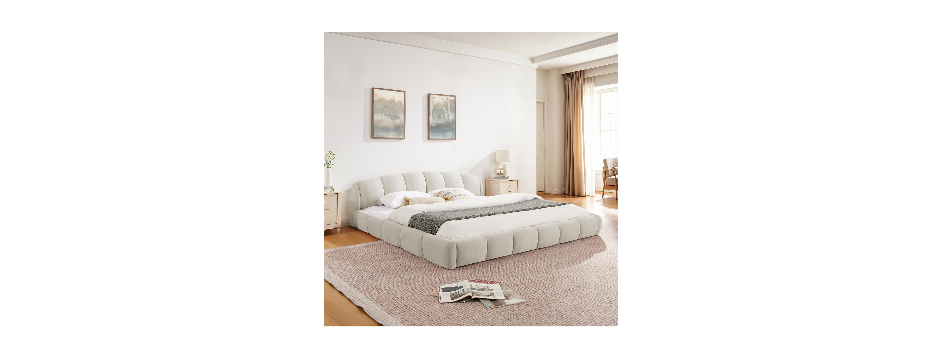 Streamdale Furniture King Size Chenille Upholstered Curved Platform Bed Frame