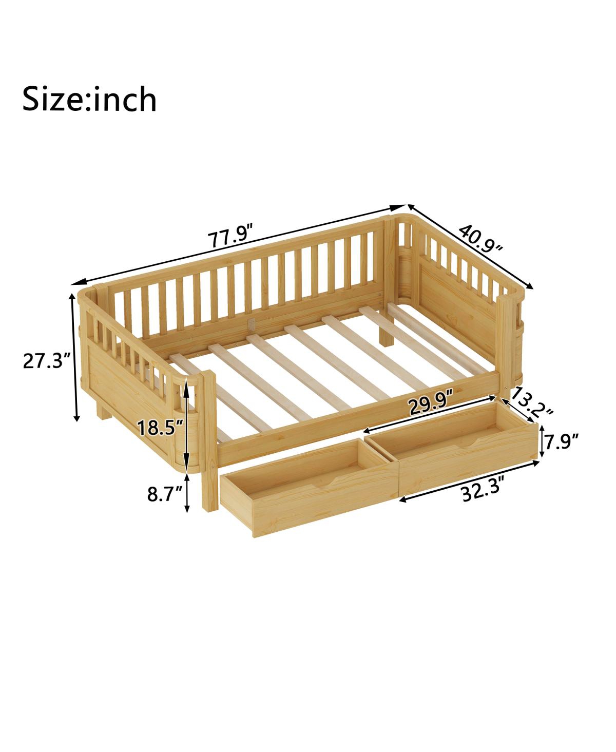 Streamdale Furniture Twin Size Wood Platform Bed with Rails for Kids