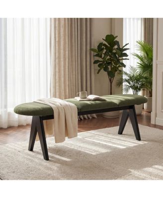 Upholstered 53" Green Fabric Entryway Bench with Wood Legs