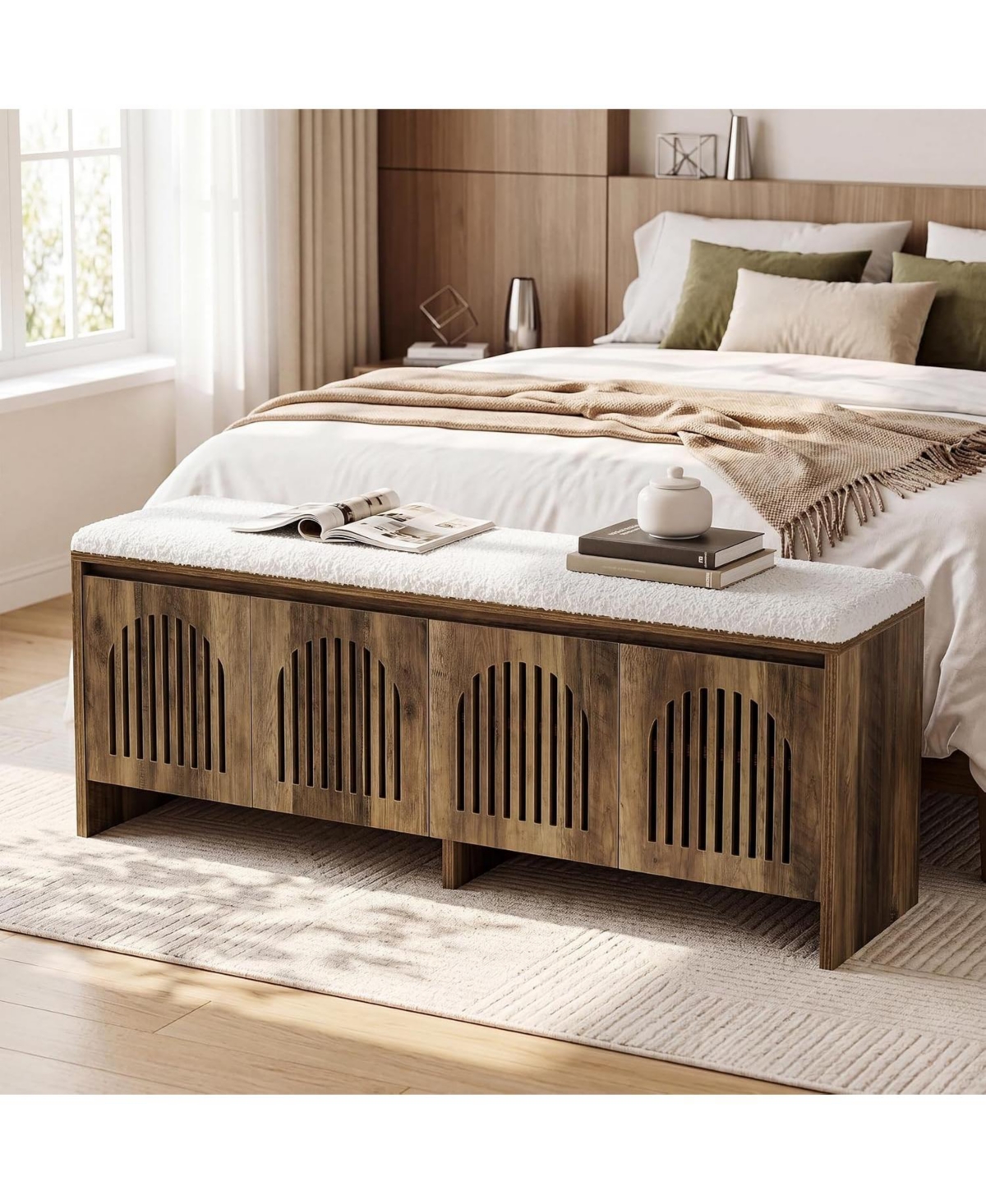 Tribesigns 55.1" Shoe Storage Bench with 4 Doors, 2-Tier Entryway Bench with Padded Seat Cushion