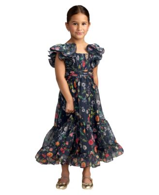 Big Girls Floral Chiffon Ruffle Sleeve Dress