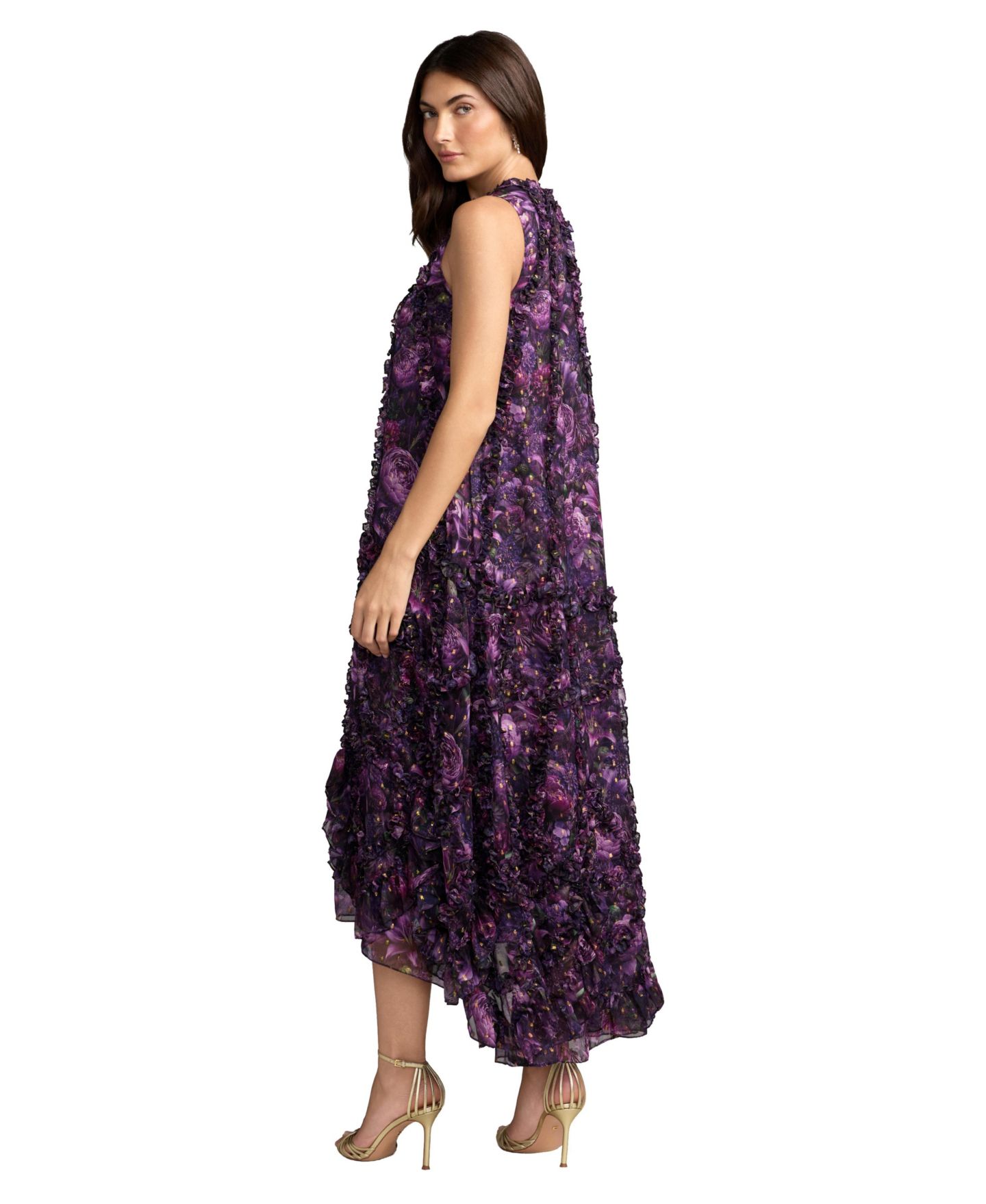 Женское платье Mac Duggal V-Neck Sleeveless Tiered Chiffon Gown, цвет: Фиолетовый разноцветный — фото 2
