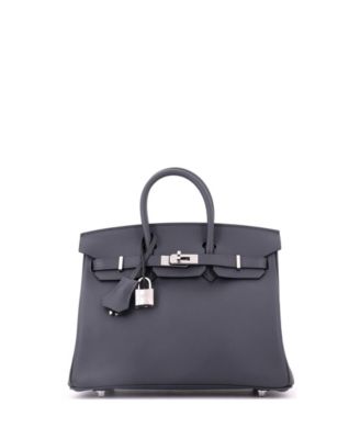 Pre-Owned Hermes Birkin 25 Handbag Grey Swift with Palladium Hardware