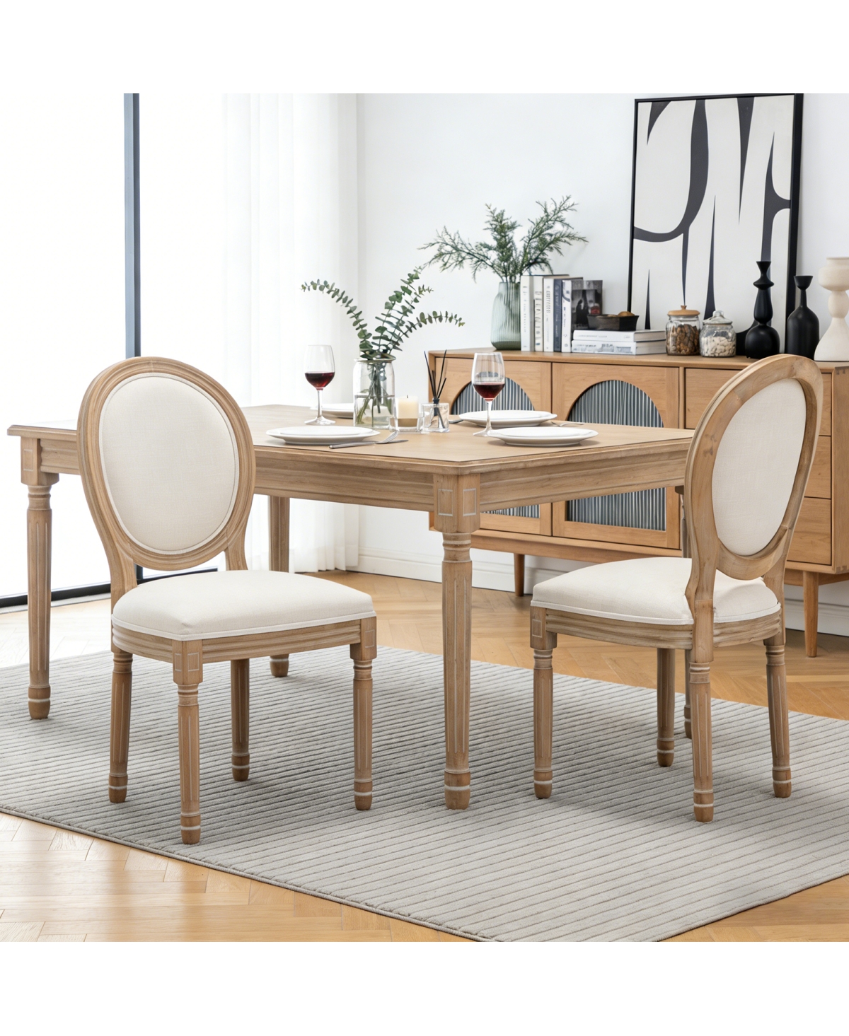 Streamdale Furniture Farmhouse Solid Wood Dining Chairs with Linen Cushions, Set of 2