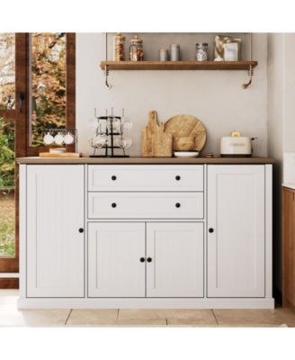 58" Farmhouse Sideboard Buffet Cabinet with 2 Drawers and 4 Barn Doors, Coffee Bar Console