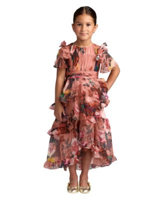 Big Girls High-Neck Ruffle High-Low Chiffon Gown