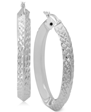 image of Textured Angled Hoop Earrings in Sterling Silver