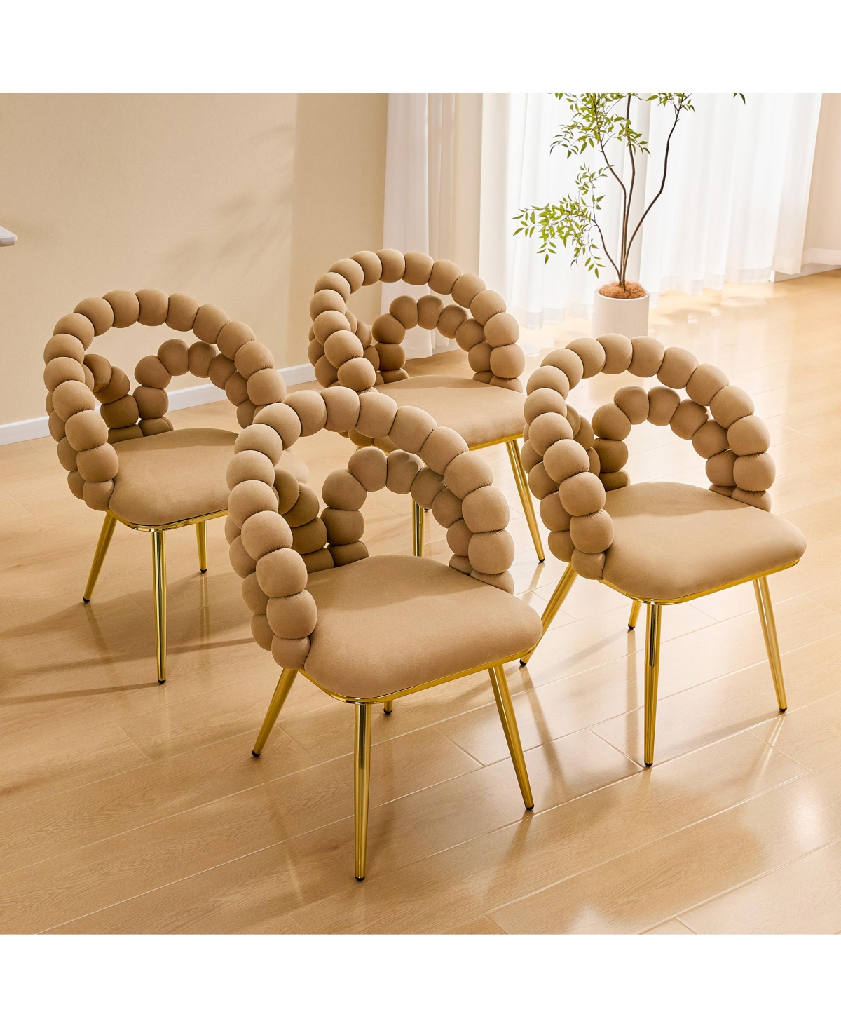Flynama 2 Pack Modern Velvet Dining Chairs, Bubble Padded Back Accent Chairs with Metal Legs
