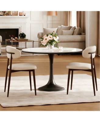 Set of 2 Metal Dining Chairs with Upholstered Seat, Woodgrain Frame, Kitchen Chairs